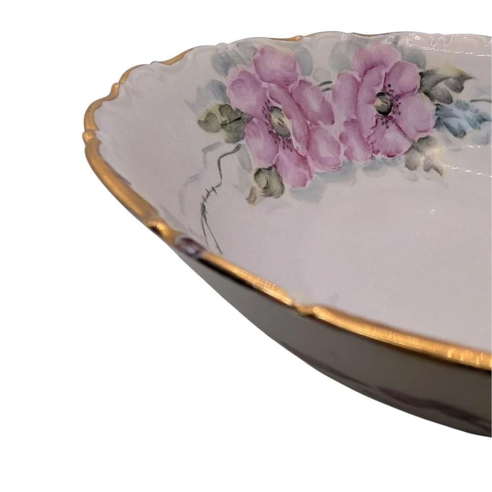 Vintage Seltmann Weiden Serving Bowl Green‎ Pink Floral Hand Painted Nine in SEE